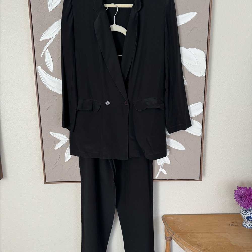 Vintage Silk Black Blazer and Pants Set